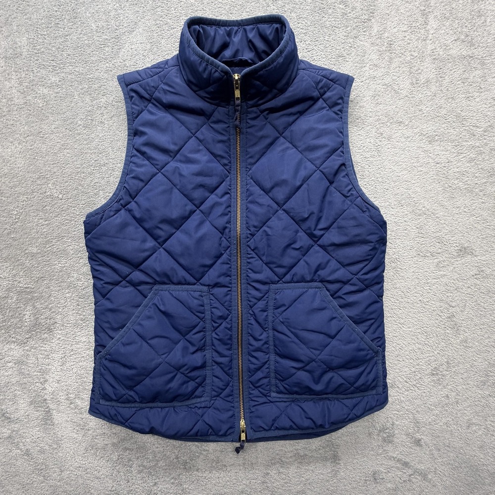 J.Crew Vest Womens Small Blue Quilted‎ Puffer Full Zip Pockets Fall Winter